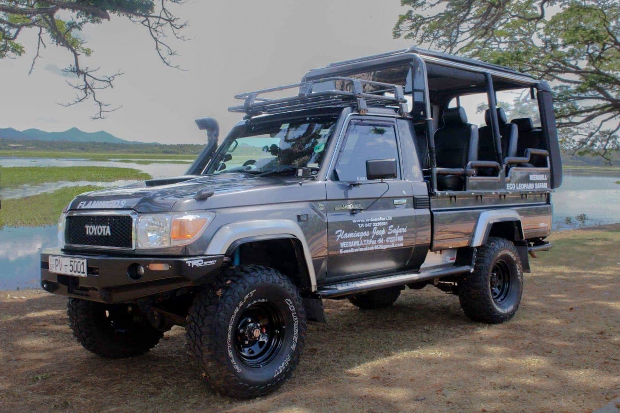 Customised Flamingos safari jeep ready for a wildlife expedition